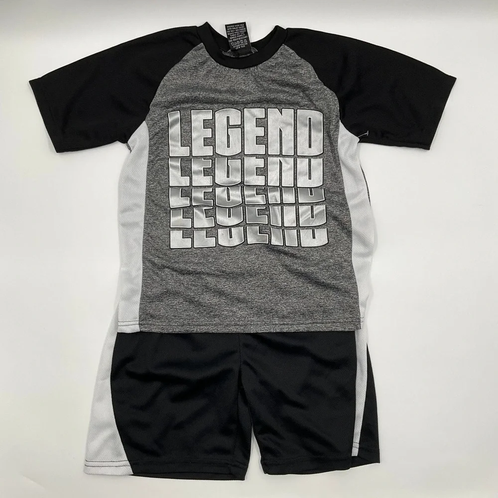 Boys 2 Pc Set Activewear Shirt Shorts M 8/10 Sporty Active Play Skater Athletic
